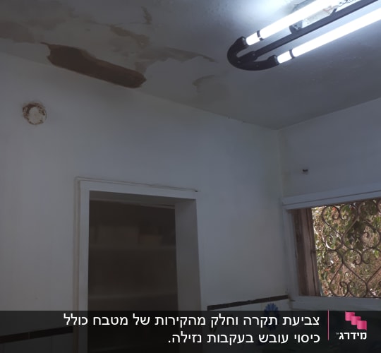 תקרה עם כתמי רטיבות ותיקוני צבע